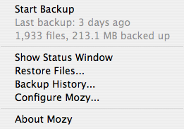 Mozy Desktop Status