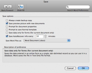 Microsoft Word Save Pane
